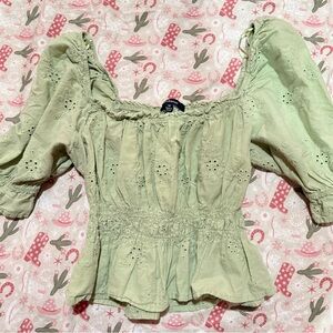 Women's Light Green Off the Shoulder Top